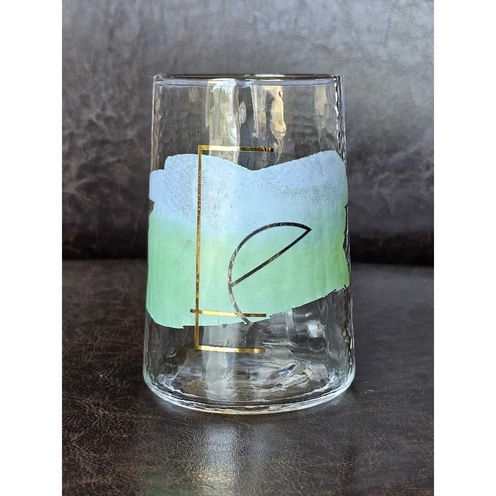 Anthropologie Abstract Watercolor Monogram Initial K Glass Tumbler Juice Cup 4.5